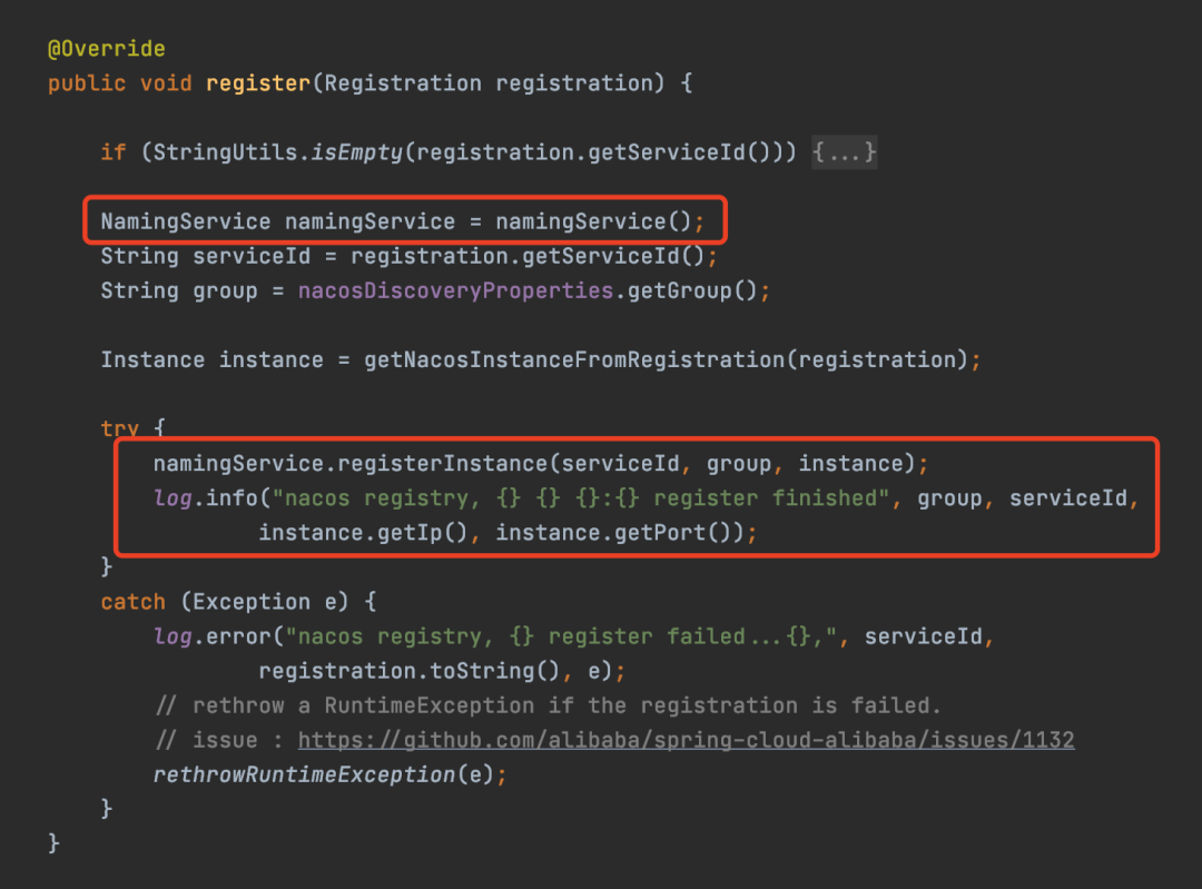NacosServiceRegistry.register方法实现