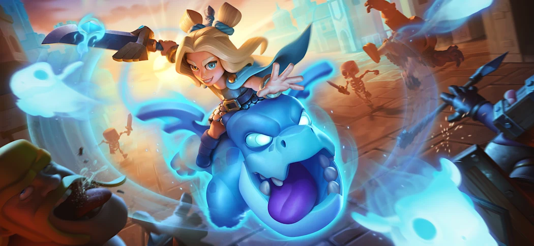 奇幻风格的游戏角色骑龙战斗场景