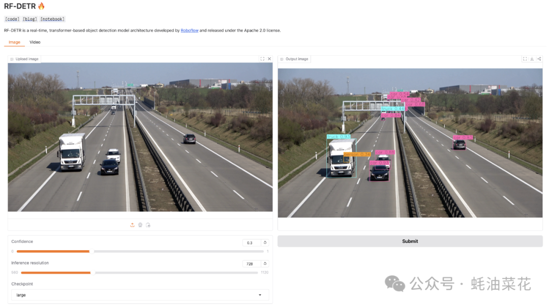 RF-DETR 在线演示网页界面