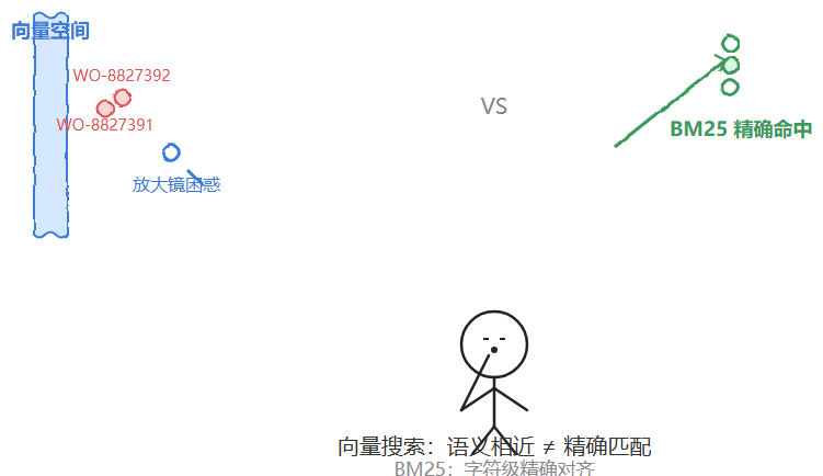 向量搜索 vs BM25 对比示意图