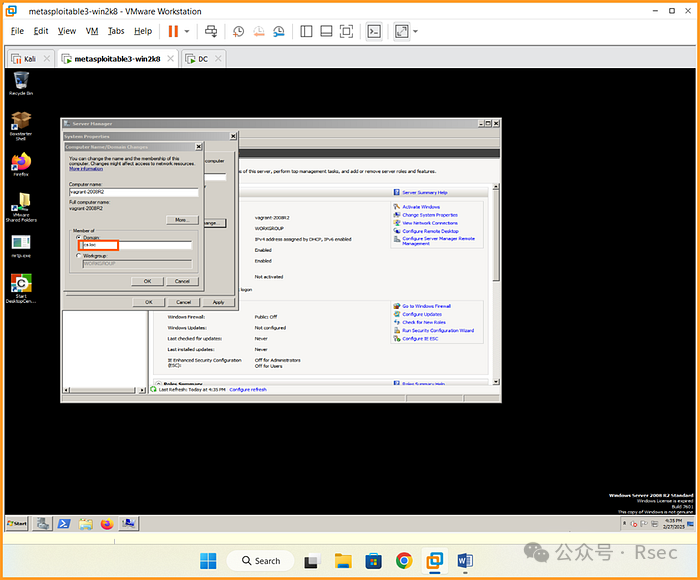 更改Metasploitable3计算机域成员身份
