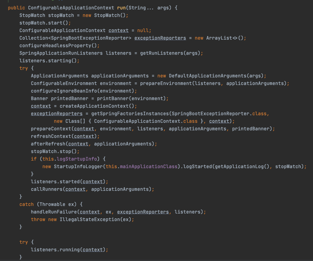 SpringApplication.run() 方法核心代码截图
