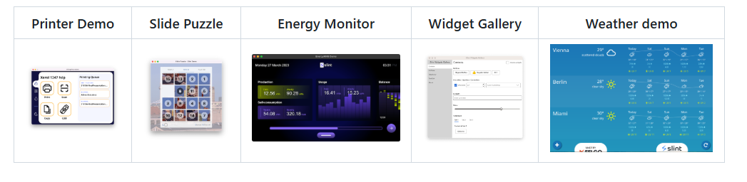 Slint应用示例：打印机、拼图、能源监控等