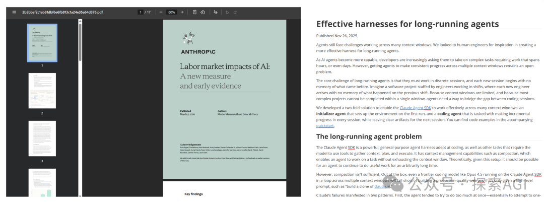 PDF阅读器界面，左侧缩略图，右侧显示两份文档封面页