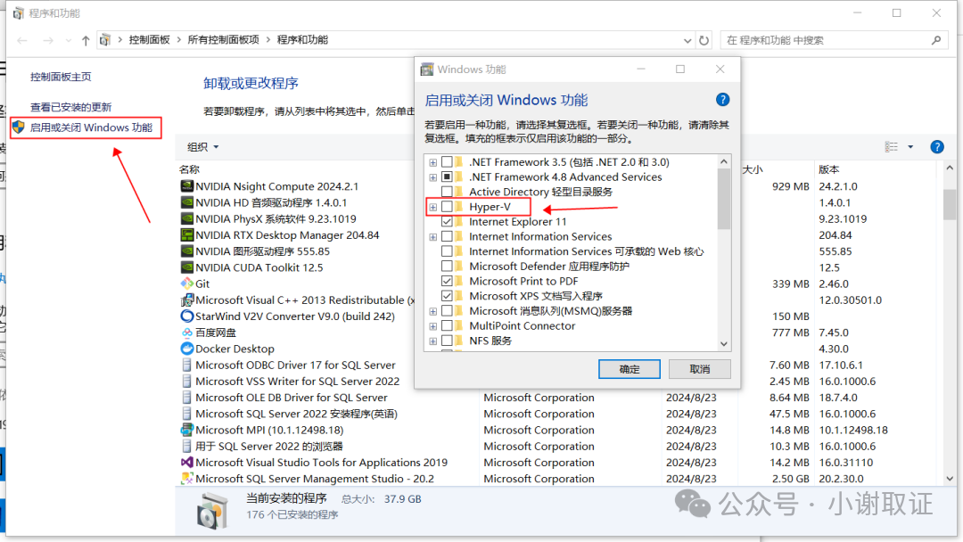 启用或关闭Windows功能界面