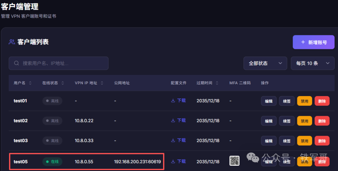 证书+MFA认证客户端在线状态
