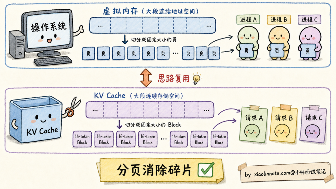 PagedAttention 对比操作系统虚拟内存分页机制