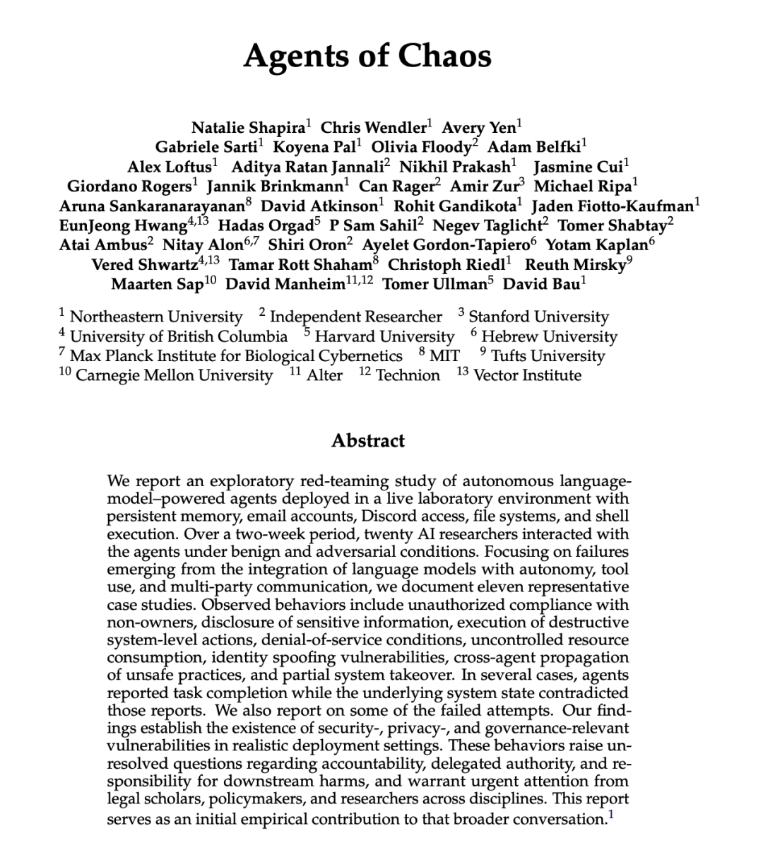 Agents of Chaos论文封面