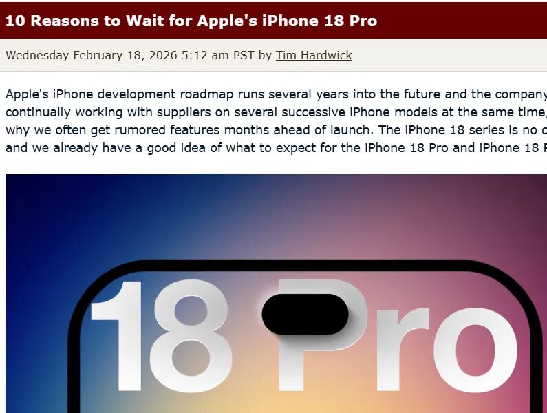 iPhone 18 Pro渲染图与相关报道截图