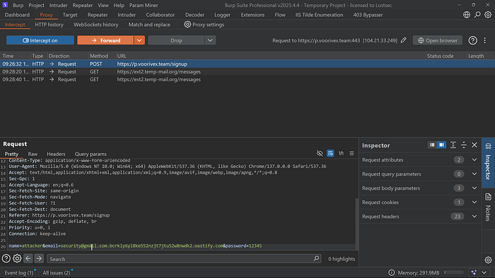Burp Suite拦截HTTP请求截图