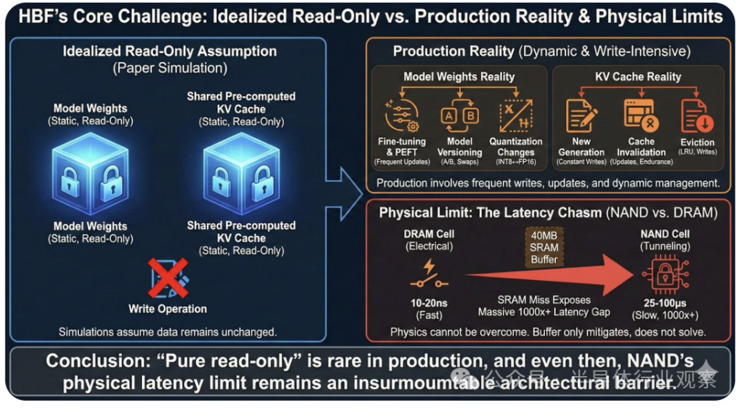 HBF核心挑战：理想化只读假设 vs. 生产现实与物理限制