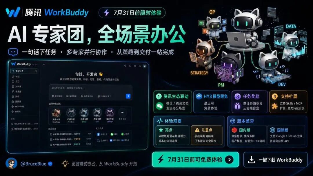 腾讯 WorkBuddy AI 桌面智能体全场景办公宣传海报