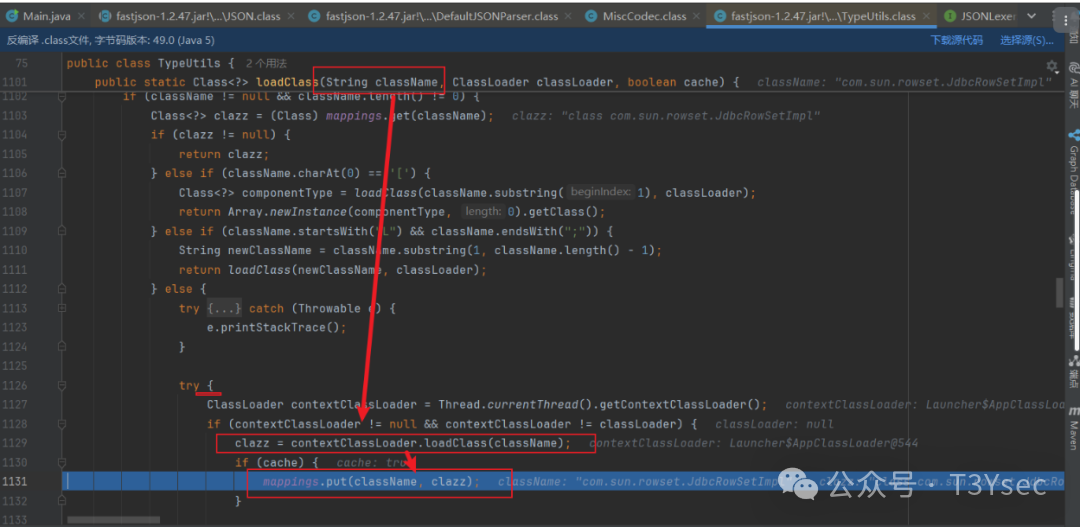 TypeUtils.loadClass 将类名存入 mappings 缓存