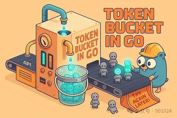 用Go实现的Token Bucket算法卡通示意图