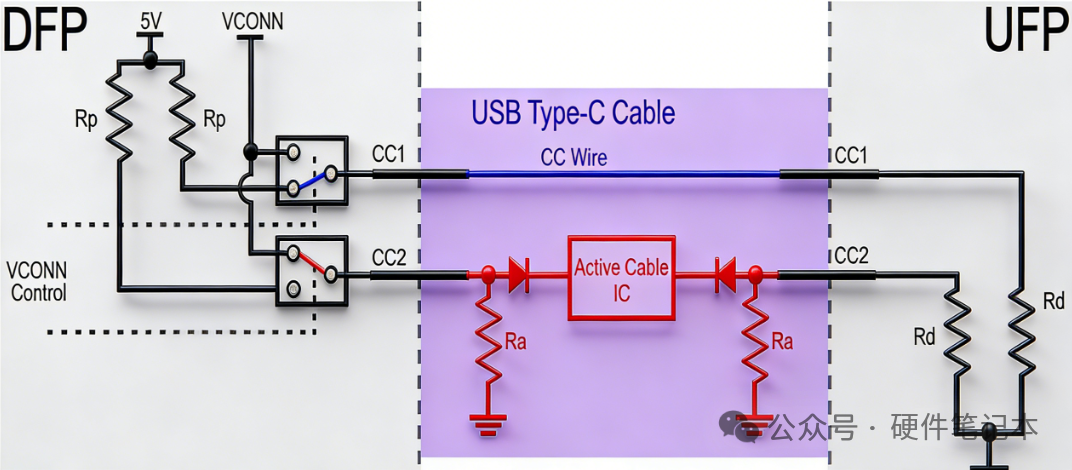 Type-C供电端与受电端CC引脚连接电路原理图