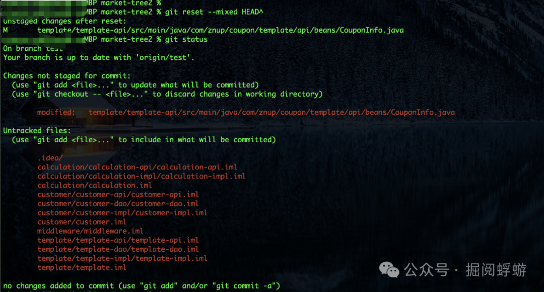 执行 git reset --mixed HEAD^ 撤销 commit 和 add