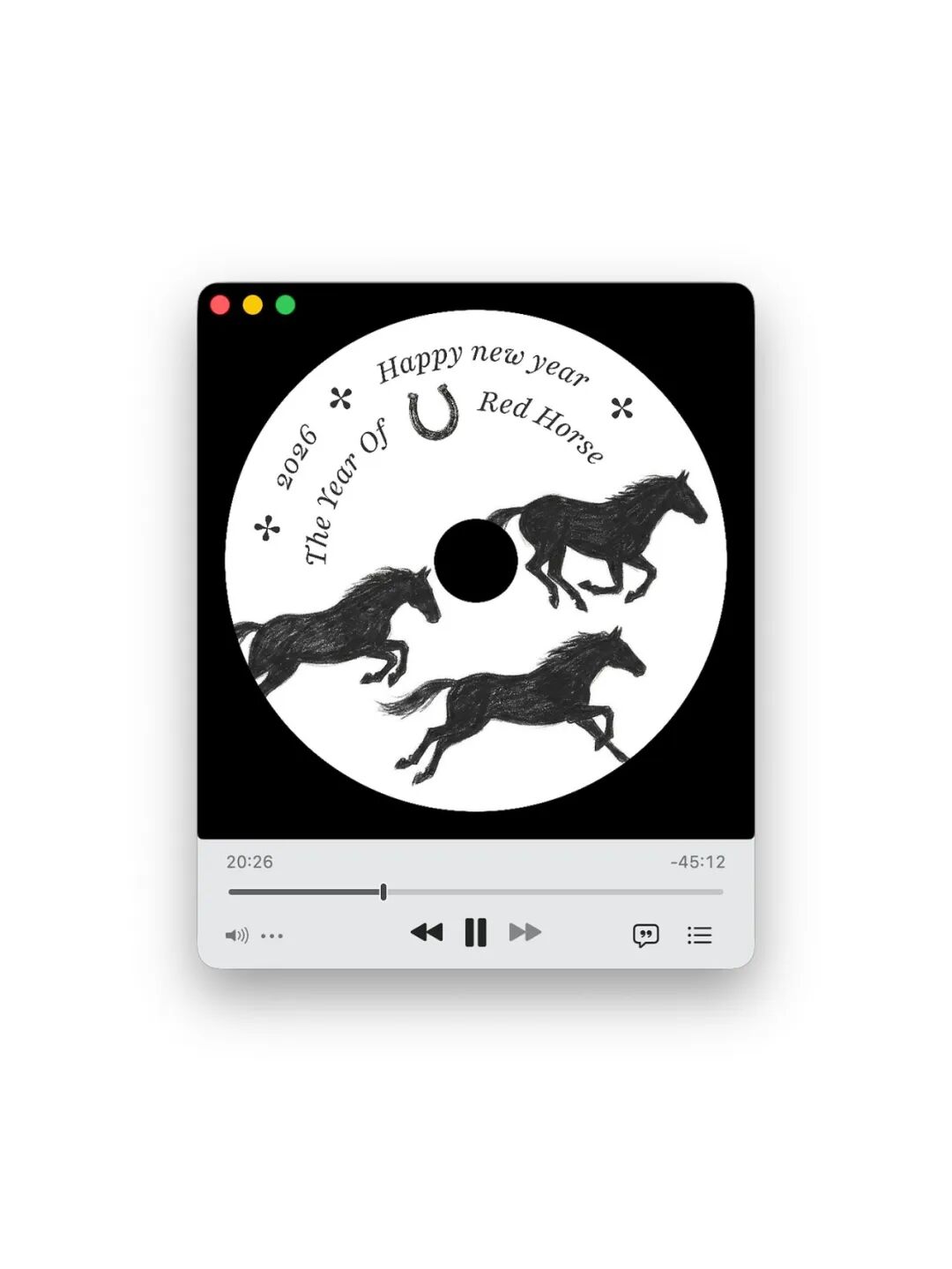 音乐播放器界面截图：中央CD封面，下方播放控制条显示“20:26”