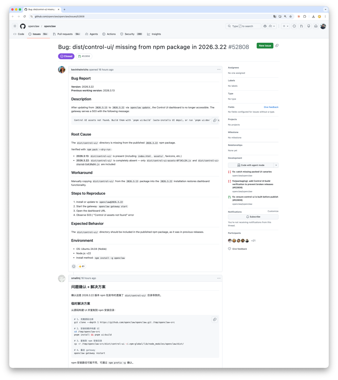 GitHub Issue 详情截图