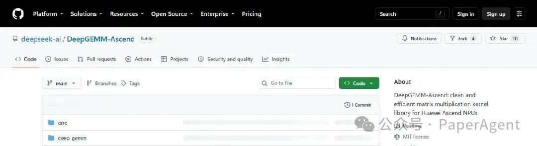 DeepGEMM-Ascend GitHub 仓库页面