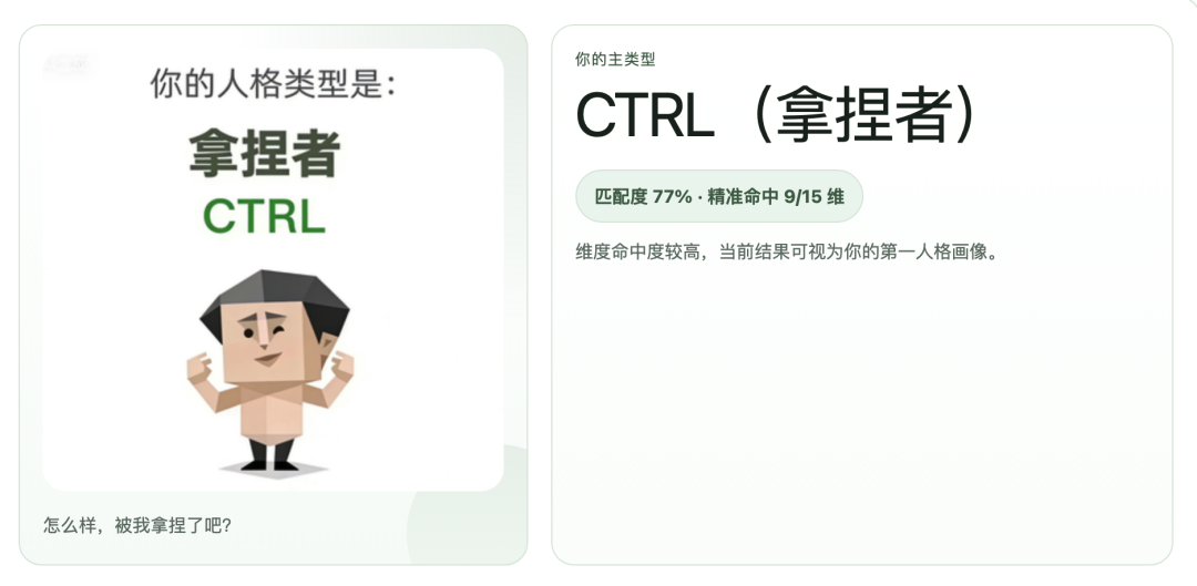 SBTI测试结果页：CTRL拿捏者人格报告截图