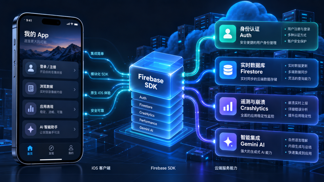Firebase Apple SDK 架构全景:Auth、Firestore、Crashlytics 与 Gemini AI 组件