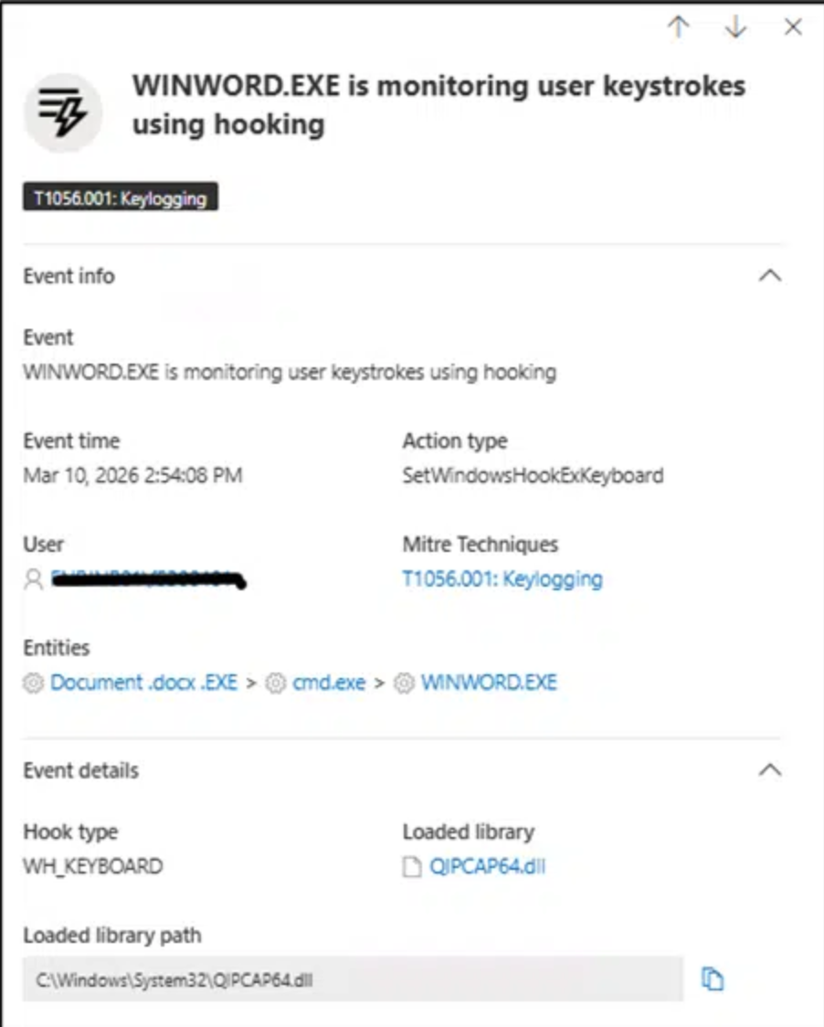 安全监控系统检测到的键盘记录行为