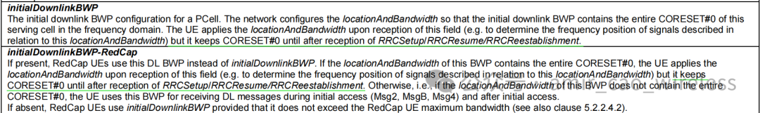 初始下行BWP与RedCap专用BWP配置说明