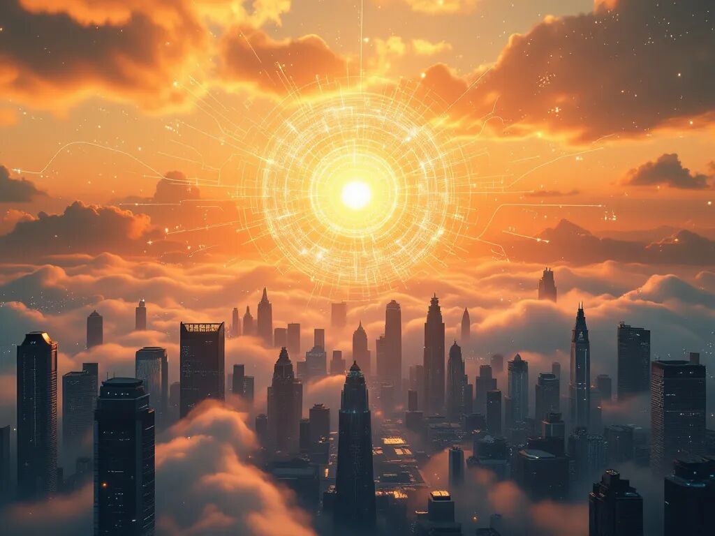 一幅未来主义风格的科幻都市景观