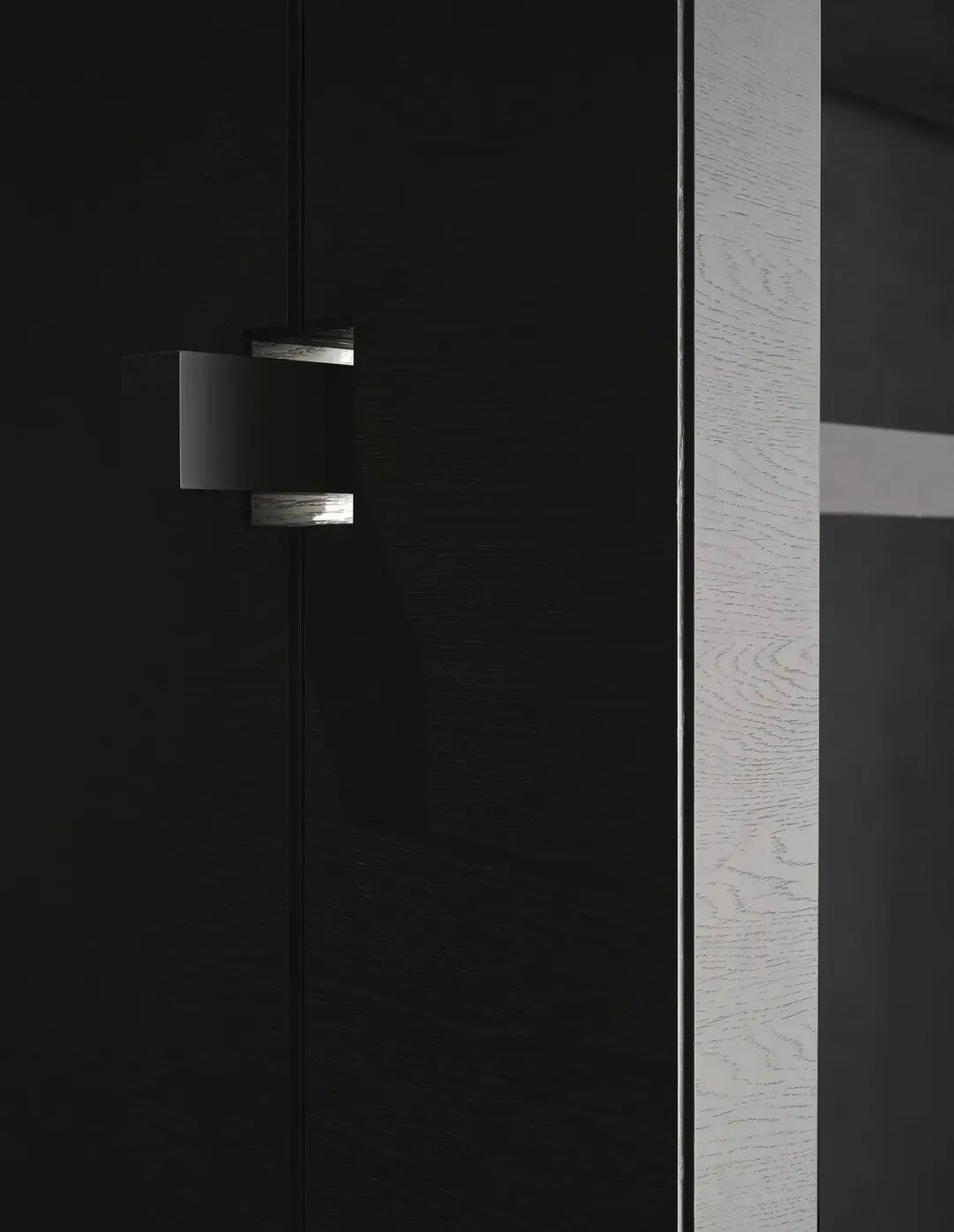 柜门局部特写，金属拉手