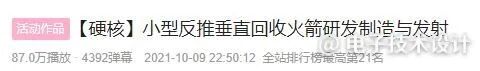 活动作品截图：小型反推垂直回收火箭研发制造与发射，播放87.0万