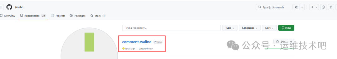 GitHub仓库列表，显示新创建的私有仓库