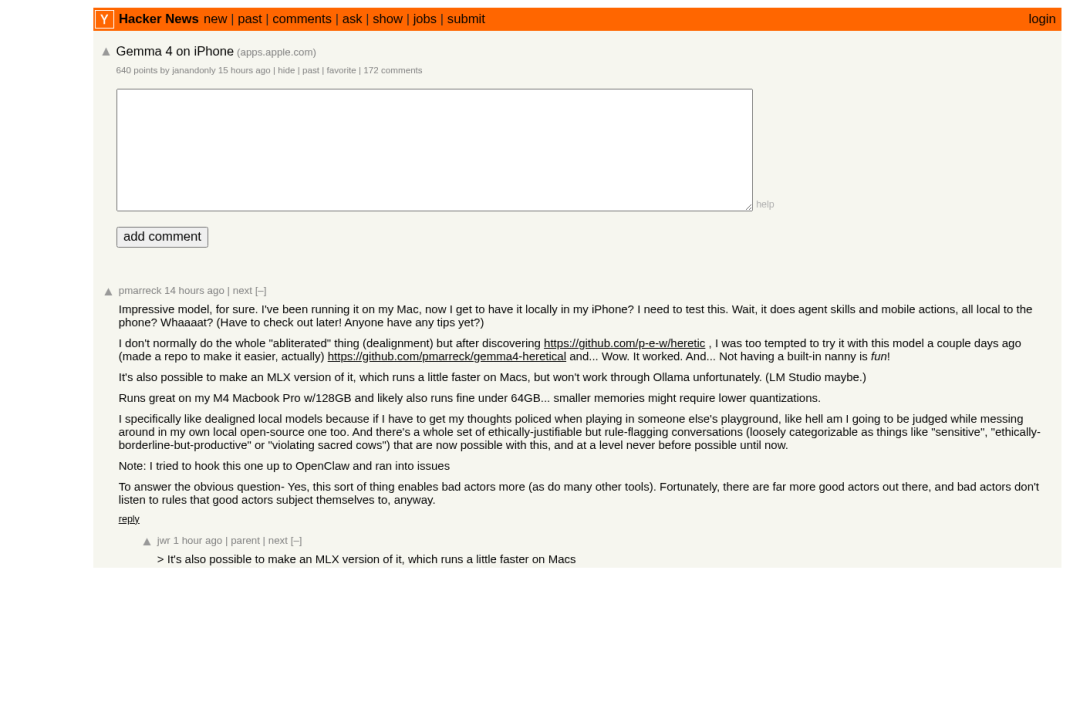 Hacker News社区关于“Gemma 4 on iPhone”的热烈讨论
