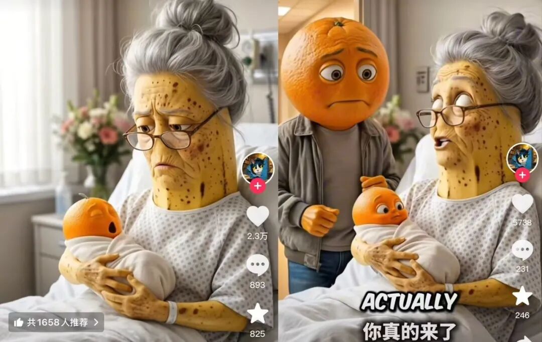 香蕉婆婆与橘子大叔及婴儿在病房的剧情画面