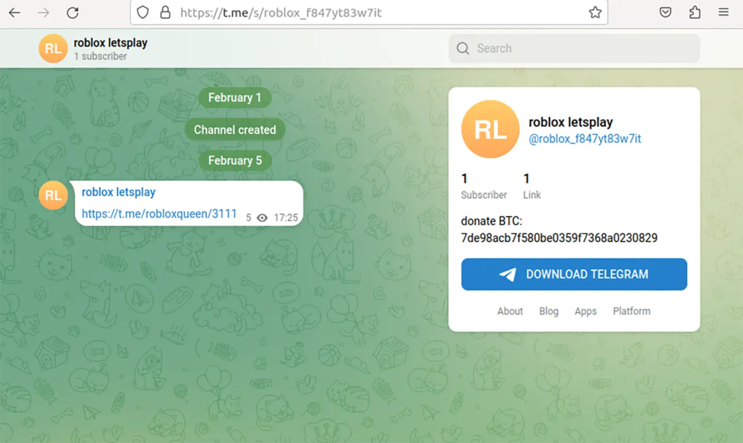 攻击者使用的Telegram频道截图