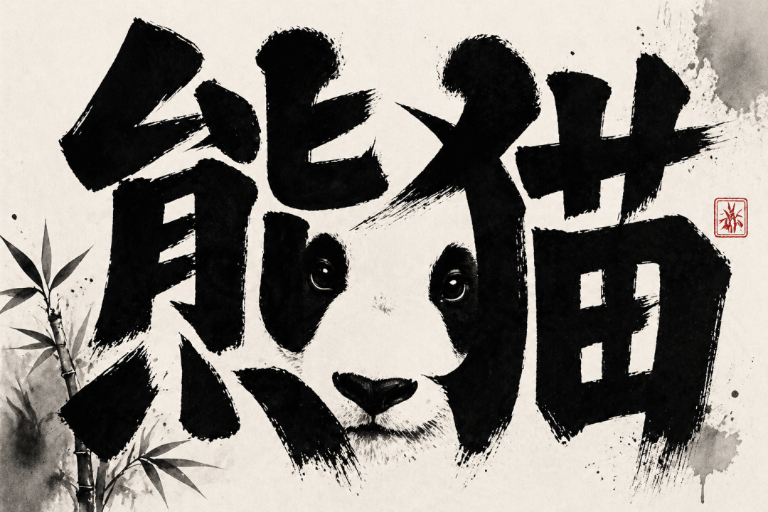 水墨熊猫书法插画