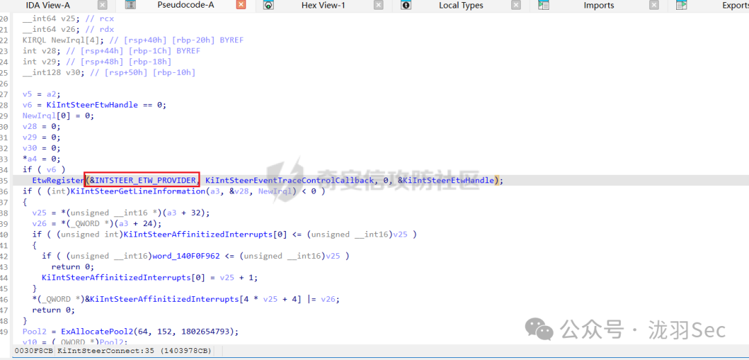IDA反汇编显示调用EtwRegister注册提供程序