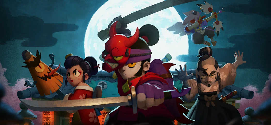 动漫风格月下对峙的紧张场景