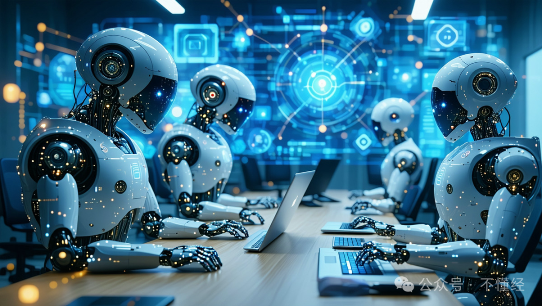 AI员工围坐会议图