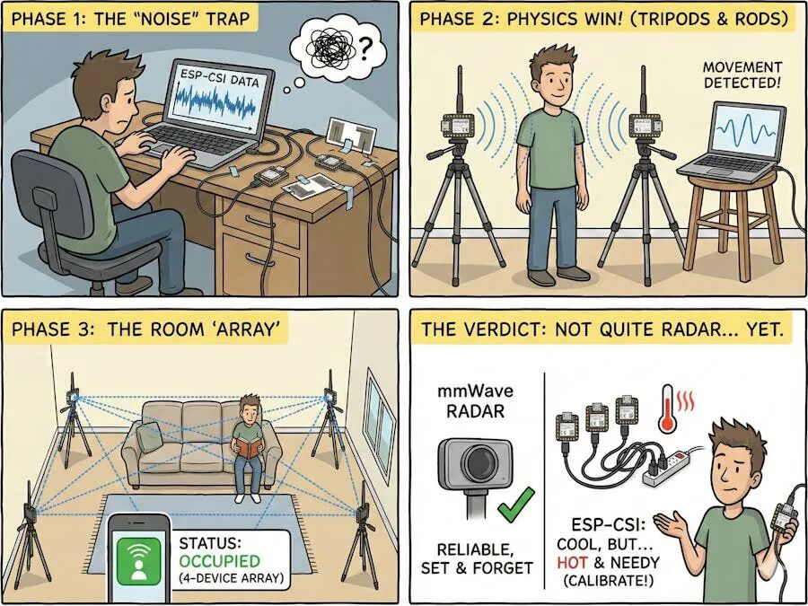 四格漫画：ESP-CSDI人体检测实验过程与结论