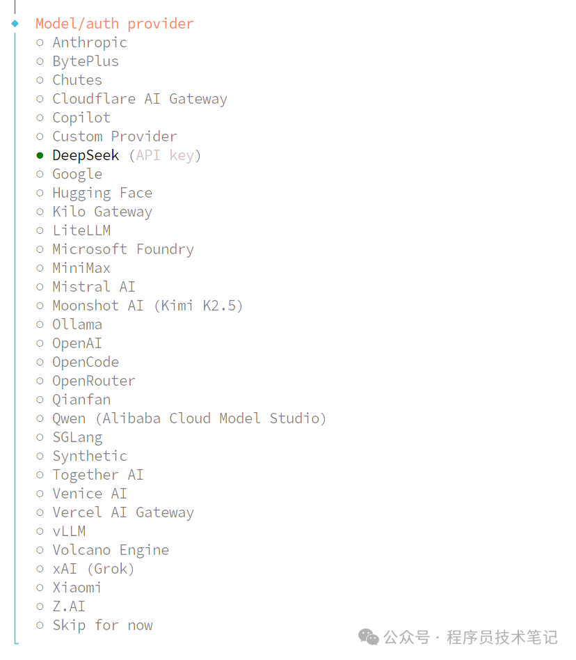 选择AI模型/认证提供商列表