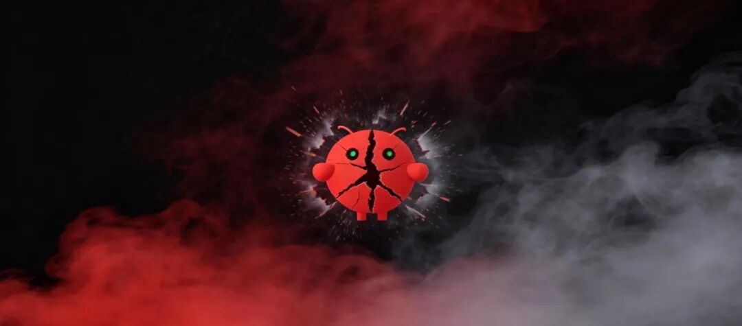一个破损的红色安卓机器人形象，象征安全漏洞与破坏