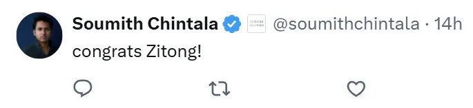 Soumith Chintala 的祝贺推文