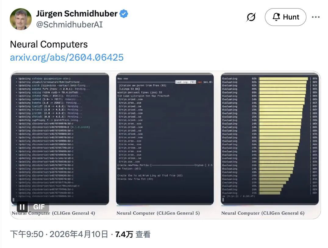 社交媒体上关于Neural Computers原型的讨论截图
