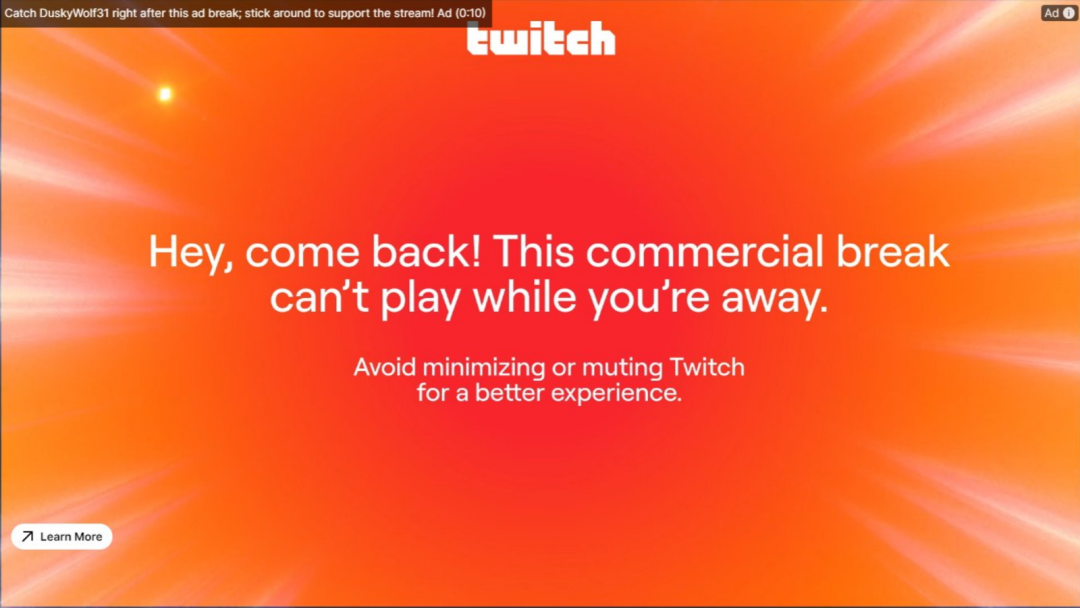 Twitch广告检测提示界面