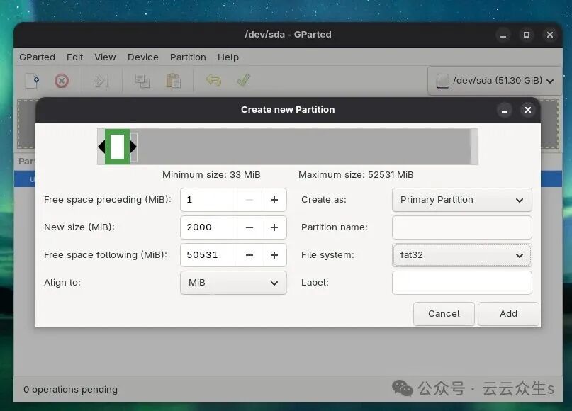 GParted创建EFI启动分区界面