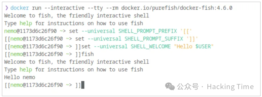 Fish 4.6 在 Docker 中演示设置 SHELL_PROMPT_PREFIX 等环境变量