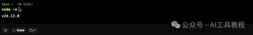 终端界面显示node版本为v24.13.0