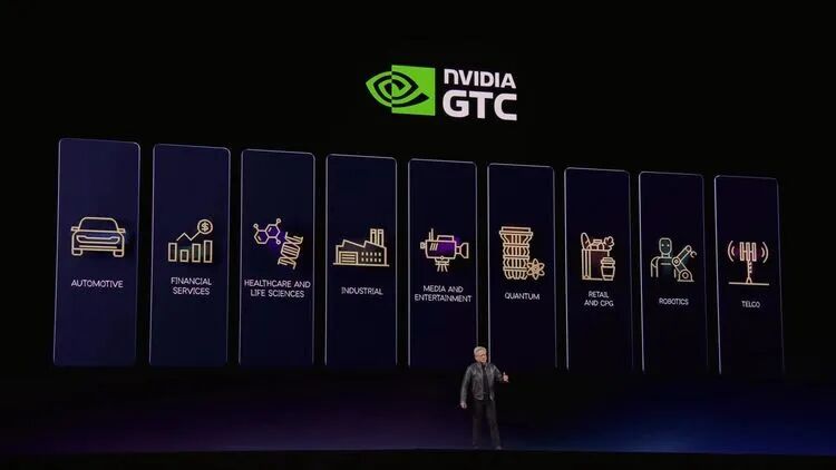 NVIDIA GTC 2026发布会现场，展示其在各行业领域的应用