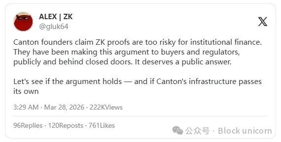 ZKsync联合创始人Alex Gluchowski在社交媒体上公开回应Canton的推文截图